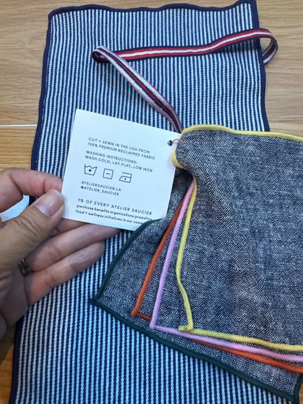 NWT Atelier Saucier Cocktail Napkins Set of 4 Reclaimed Fabric Made in USA